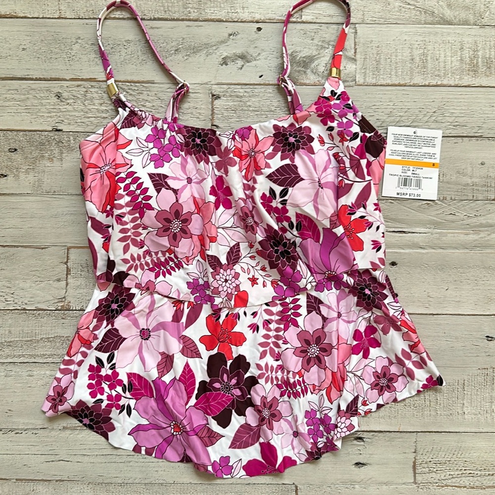 24th & Ocean tropical blooms tiered tankini NWT